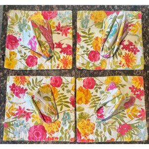 Set Of 4 Envogue Floral Placemats & 4 Napkins Vibrant Multicolor Cotton Blend